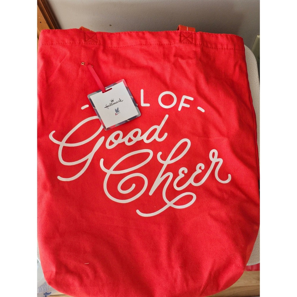 Hallmark Full of Good Cheer Red Canvas Tote Bag Holiday Christmas Reusable New